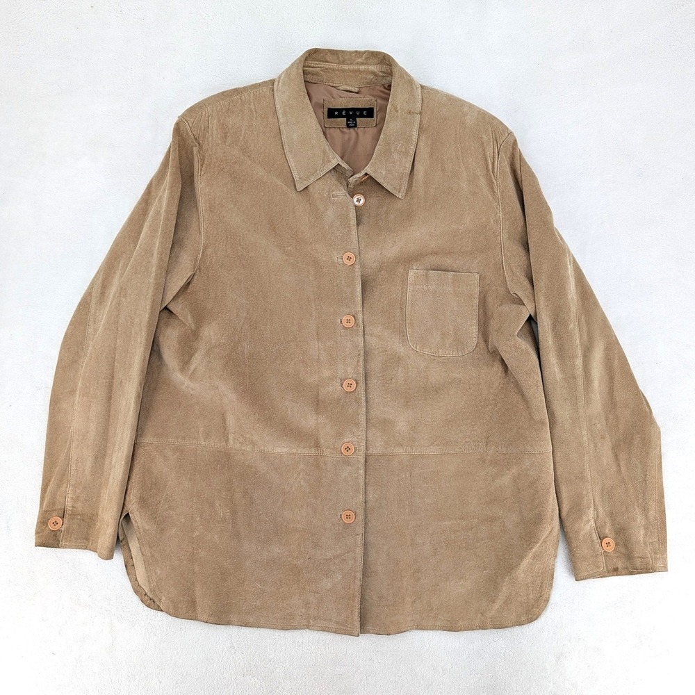 Tan Genuine Suede Leather Revue Button Up‎ Front Shirt Jacket Shacket XL